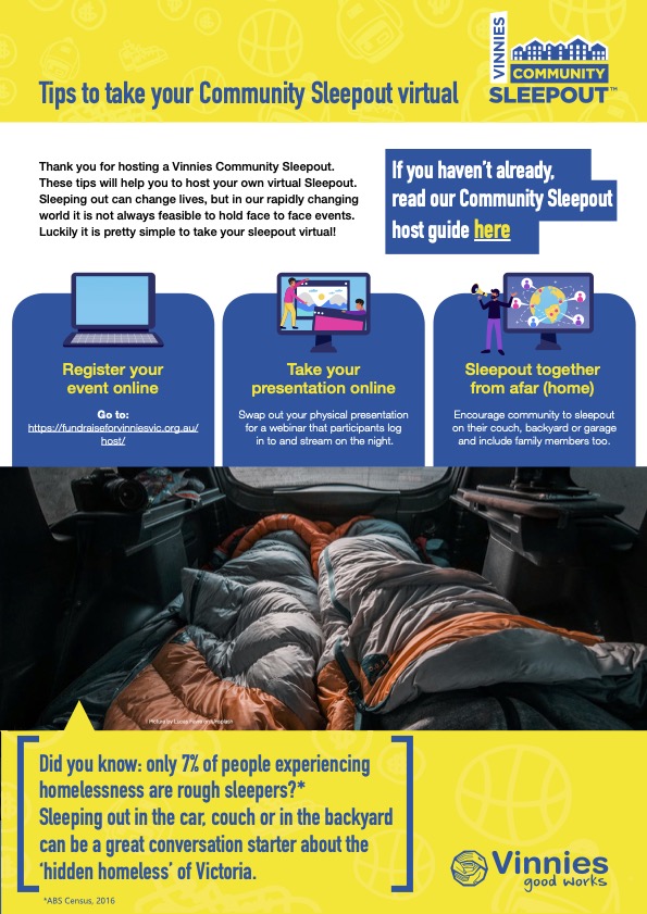 Virtual community sleepout tips