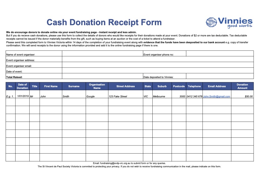 Donation Receipt Form
